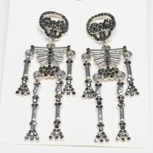 Halloween. Rhinestone Silver Skeleton Earrings.